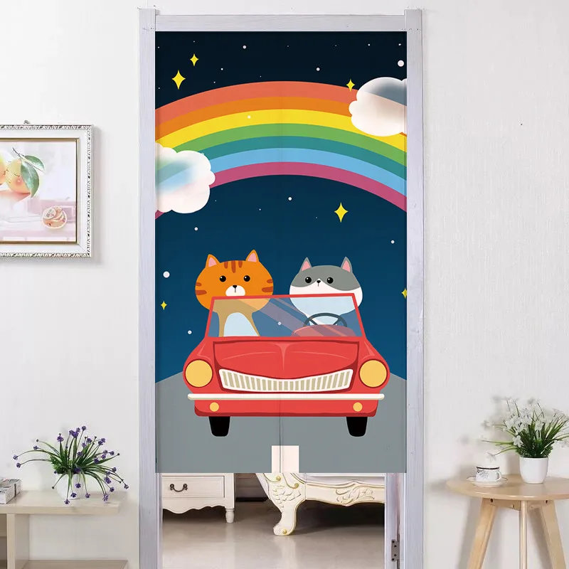 Roztomilý mačací tlač kreslený záves na dvere pre spálňu v vchod