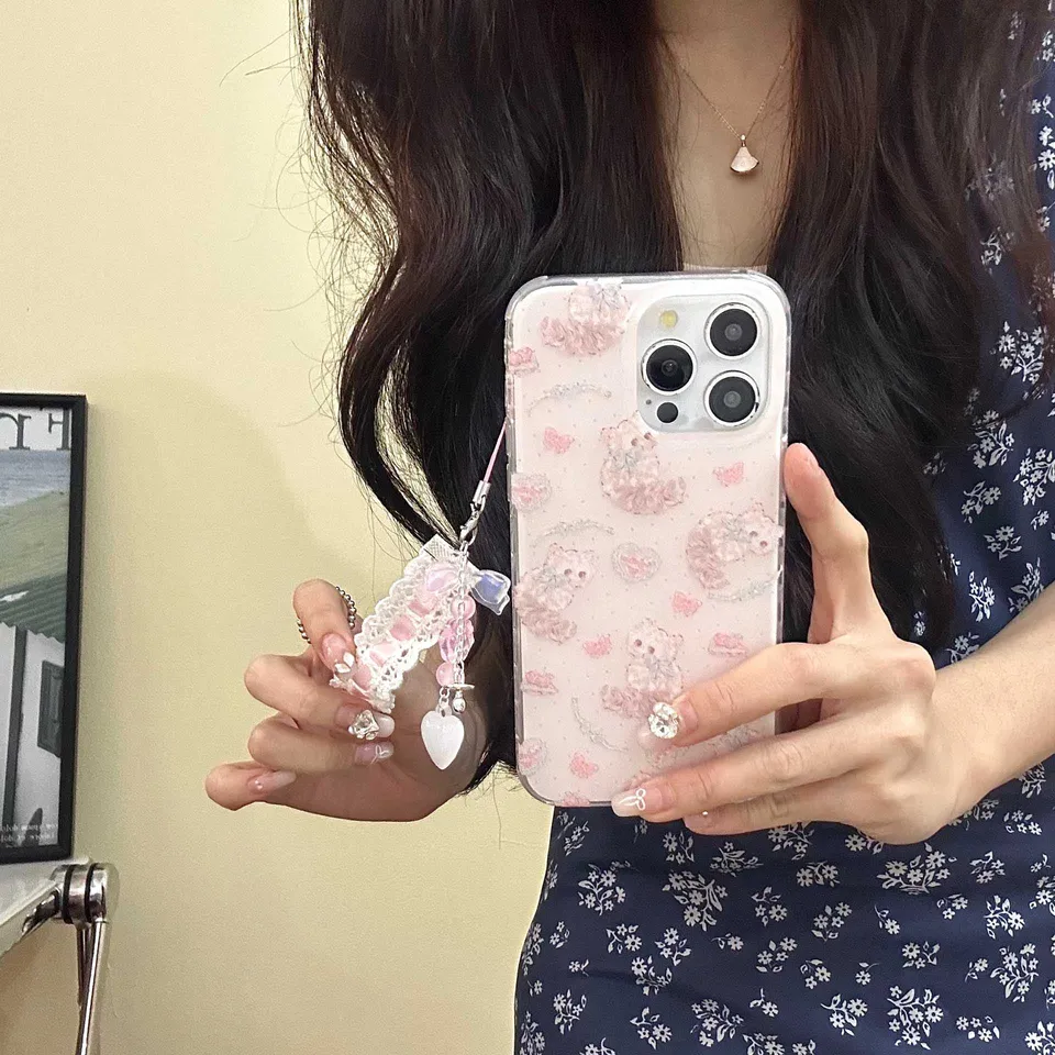 Roztomilý mačkový ružový uzol, náramok prívesok pre telefón pre iPhone 14Pro 15Promax 12 13 14 15 Pro Max 14Promax 13Promax kryt