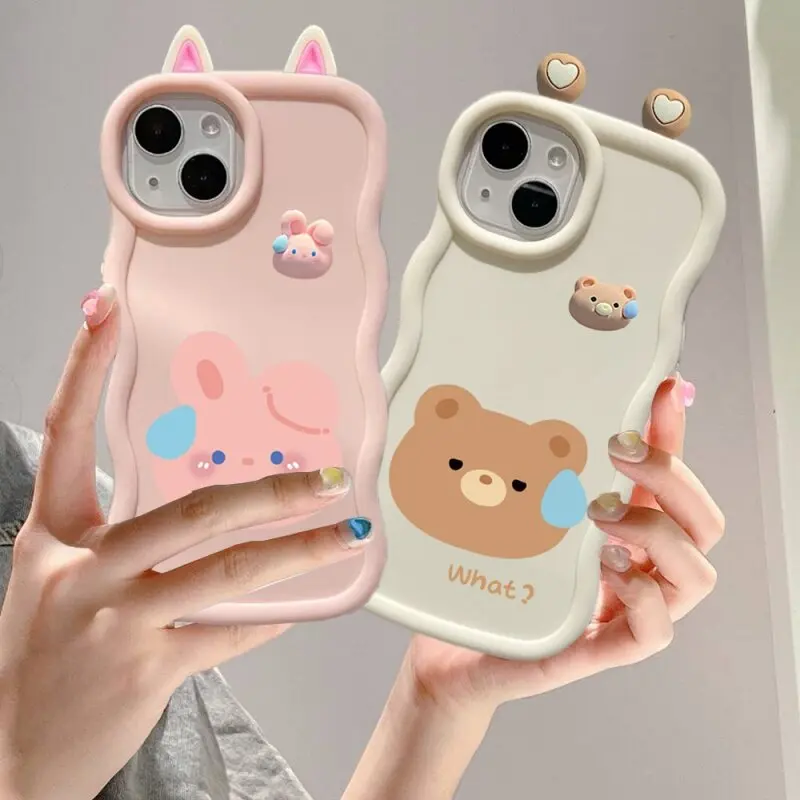 Roztomilý medvedí králičie uši pre bábiky pre Oppo Reno 11f 12 12f 11 10 12 Pro 4 5 6 7 8 2f 2Z 5Z 6Z 7Z 8Z 8T F9 PRO A3S A5S S1 Pro Cover