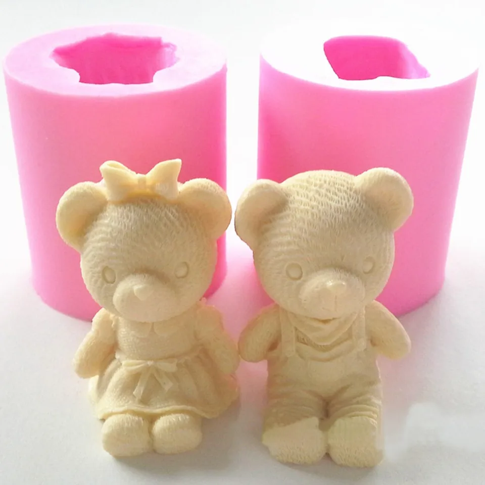 Roztomilý medveď chlapec dievča silikónové mydlové pleseň fondantný koláč zdobenie náradie cukrovinky koláčová pleseň Gum pasta sviečky formy