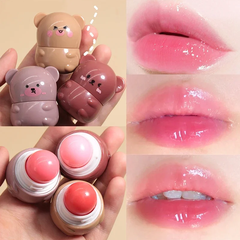 Roztomilý medveď teplý výmena balzam na pery guľa pre suché pery make -up zvlhčujúci prírodný ružový rúžový odtieň farbu farby Balzam na pery starostlivosť o pery