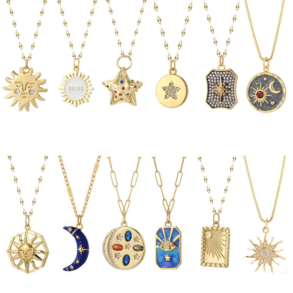 Roztomilý náhrdelník včela pre ženy pre ženy zlatá farba Bohemian Moon Sun Sun Pendant Letter Golier Dlhá nehrdzavejúca oceľ