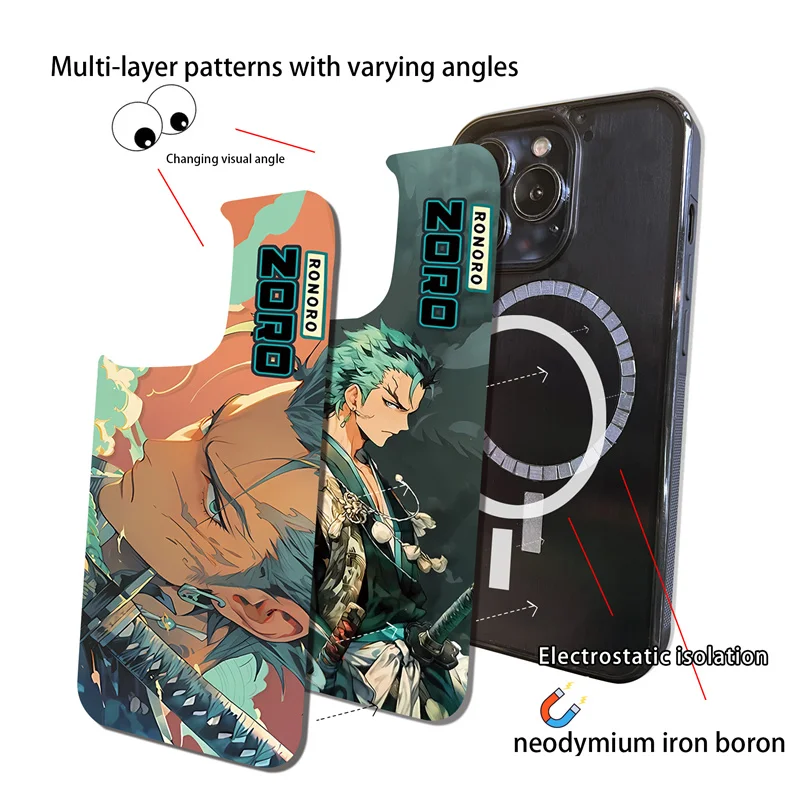 Roztomilý O-One Piece 3D Zmena vizuálneho silikónového puzdra pre iPhone 15 14 13 12 11 Pro Max pre MagSafe Wireless Protect Cover