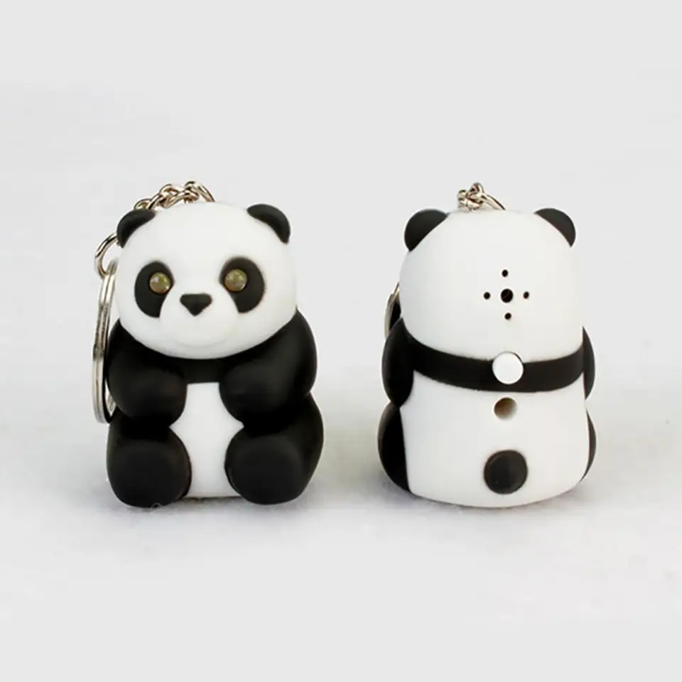 Roztomilý Panda LED zvuk keychain kľúča prsteň prívesok automobil kabelky zavesenie dekorácie Darčekové tašky Charmové doplnky Kľúčový držiak Llaveros 키링