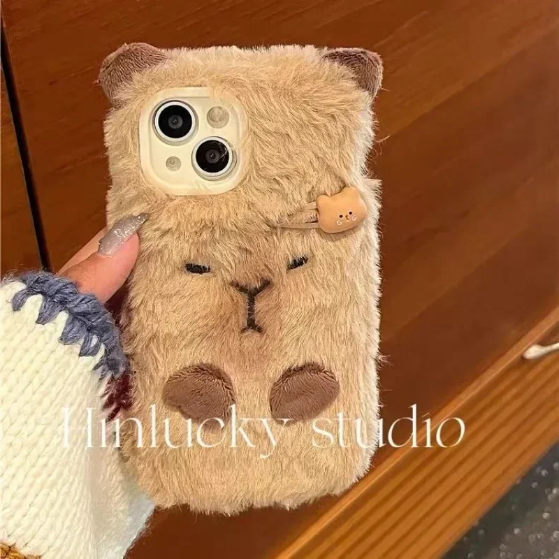 Roztomilý plyšový myš Apple Plush Mobile Mobile puzdro pre iPhone 15 14 13 11 12 Pro Max Mini Plus 6s Soft x Winter 15 Autumn Funda