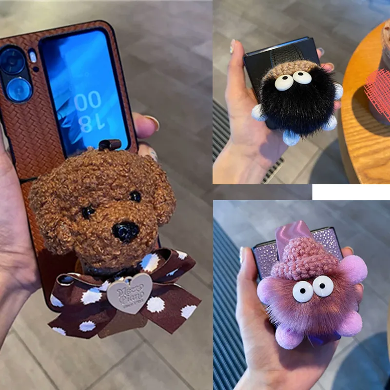 Roztomilý plyšový náramok kožené puzdro pre samsung galaxy z flip5 puzdro pre galaxy Z flip4 kryt z flip3 oppo flow n3 flip n2 flip n2
