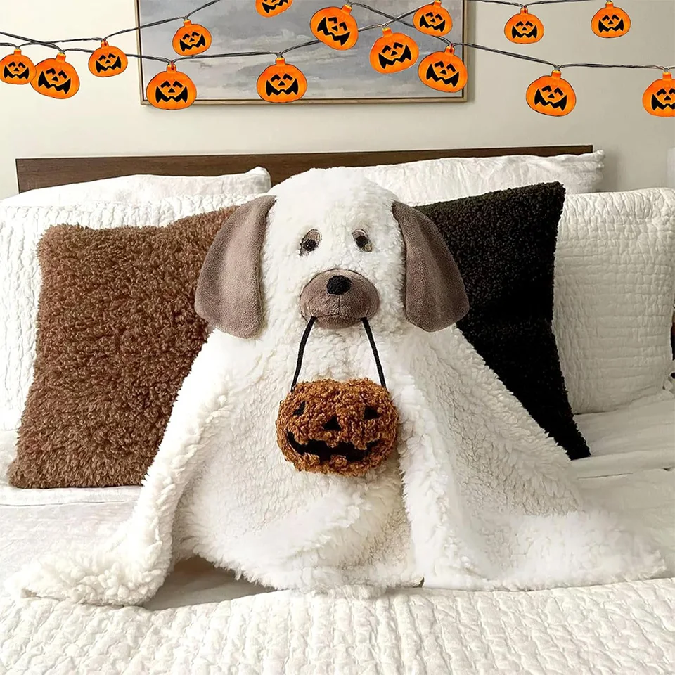 Roztomilý psí vankúš Duch Duch s tekvicovým vankúšom Soft Halloween Ghost Plush Toy Room Decorácie pre deti dospelý Halloween darček