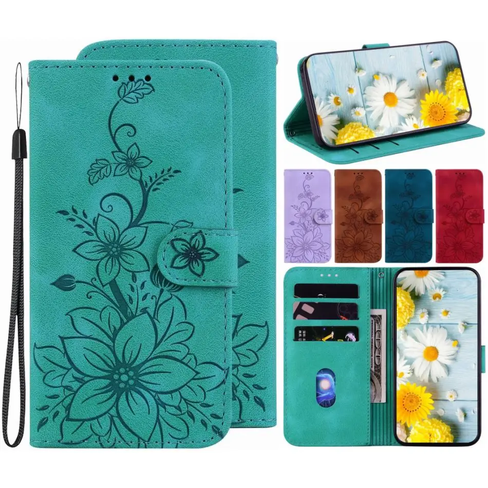 Roztomilý puzdro na ľalie pre Motorola Moto G40 Fusion G51 G52 G52J G60 G60S G62 G71 G72 G73 G200 5G Kvetina Peňaženka Chráňte Coque D26F