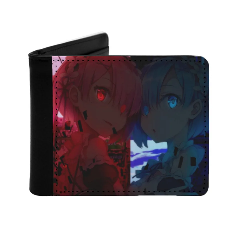 Roztomilý RAM REM WAIFU Kawaii RE ZERO Anime RZ Girl Pánska peňaženka Čierna peňaženka Držiteľ kreditnej karty PU kožená vodotesná kabelka REM