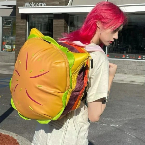 Roztomilý retro hamburger kawaii rameno tašku s vysokou kapacitou kožená kožená študentka batoh ženy v taške školy batoh vysoká škola Študenti vysoká škola