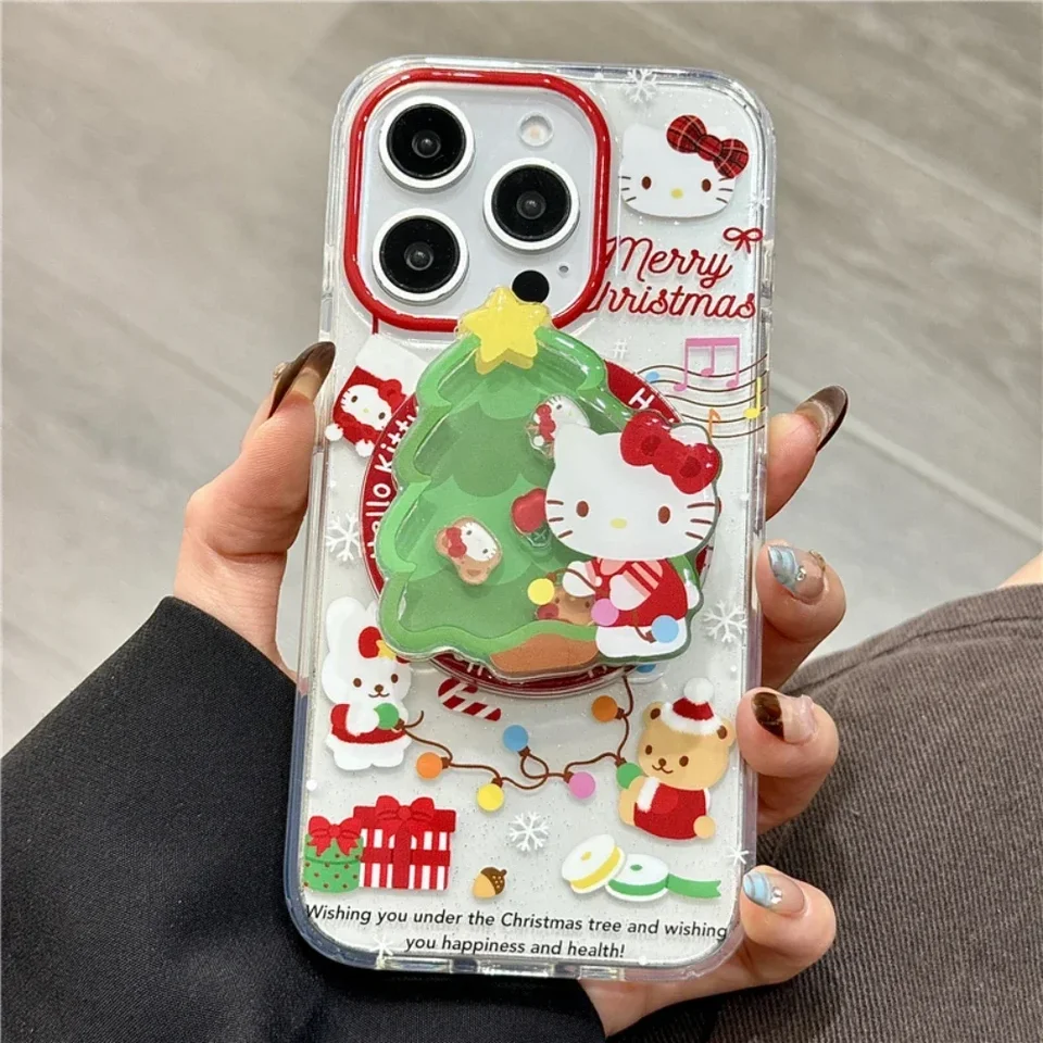 Roztomilý Sanrio Hello Kitty Merry Vianoce Magnetic Držiteľ Magsafe bezdrôtový nabíjací puzdro pre iPhone 16 15 14 13 13 Pro Max.