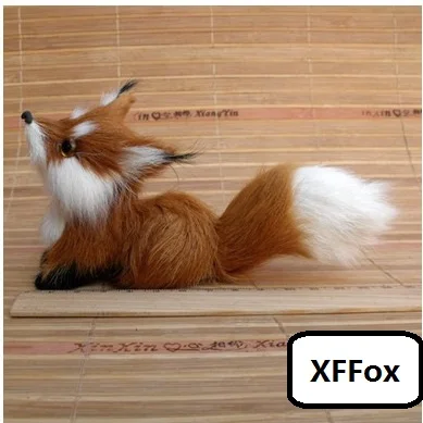 Roztomilý skutočný život Vyhľadajte Fox Model Plast & Furs Yellown-Brown Fox Darček okolo 15x6x7cm XF1685