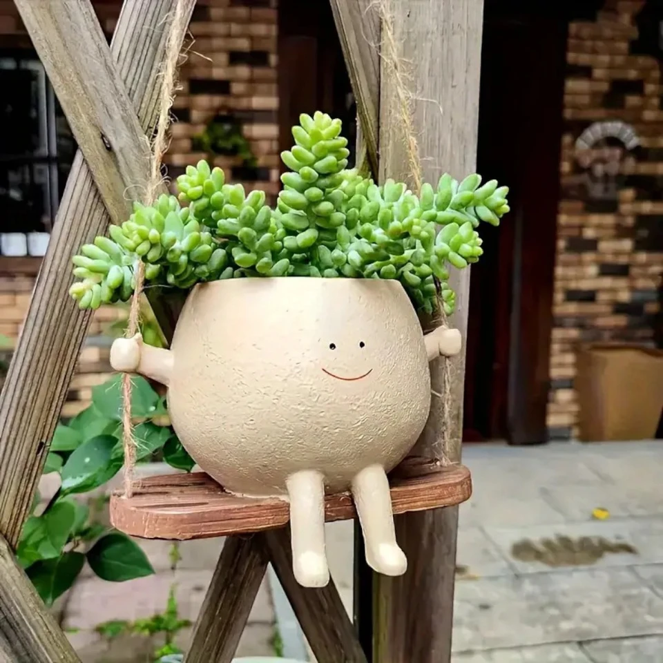 Roztomilý svetlo žltý výkyv Small Flower Pot Creative Resin Crafts Obývacia izba Štúdia Balkón Home zavesenie jedinečný dekoratívny darček