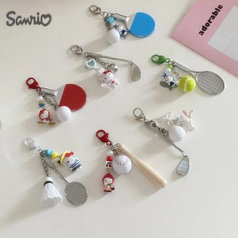Roztomilý tenisová raketa Hello Kitty Anime Anime Model Penadnt Keychain Kawaii Sport Kitty Detské tašky Keyring Girls Birthday Darček