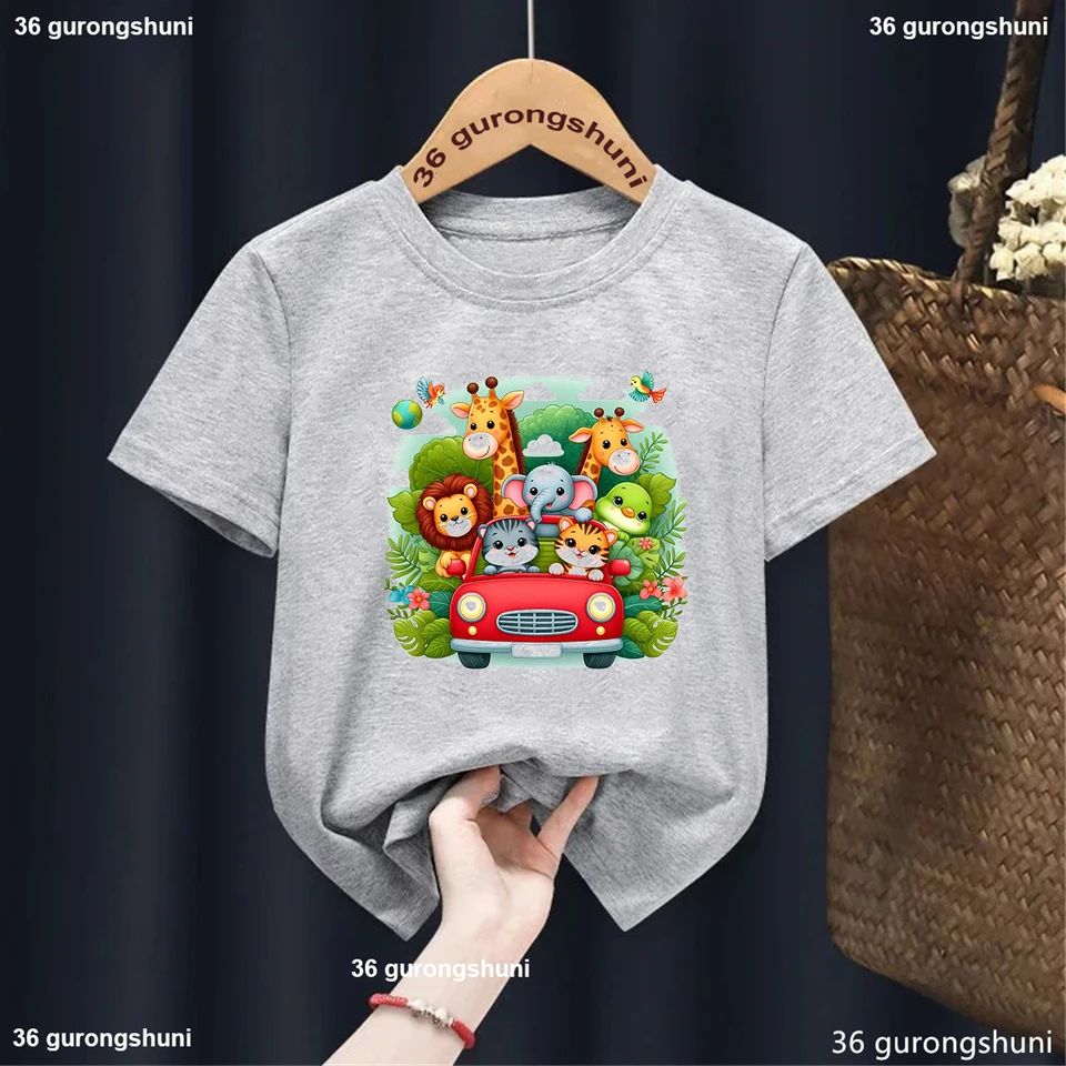 Roztomilý tiger, lev, divočina park karikatúra tlačinové tričko letné detské oblečenie Harajuku kawaii Toddler Tshirt White Toils