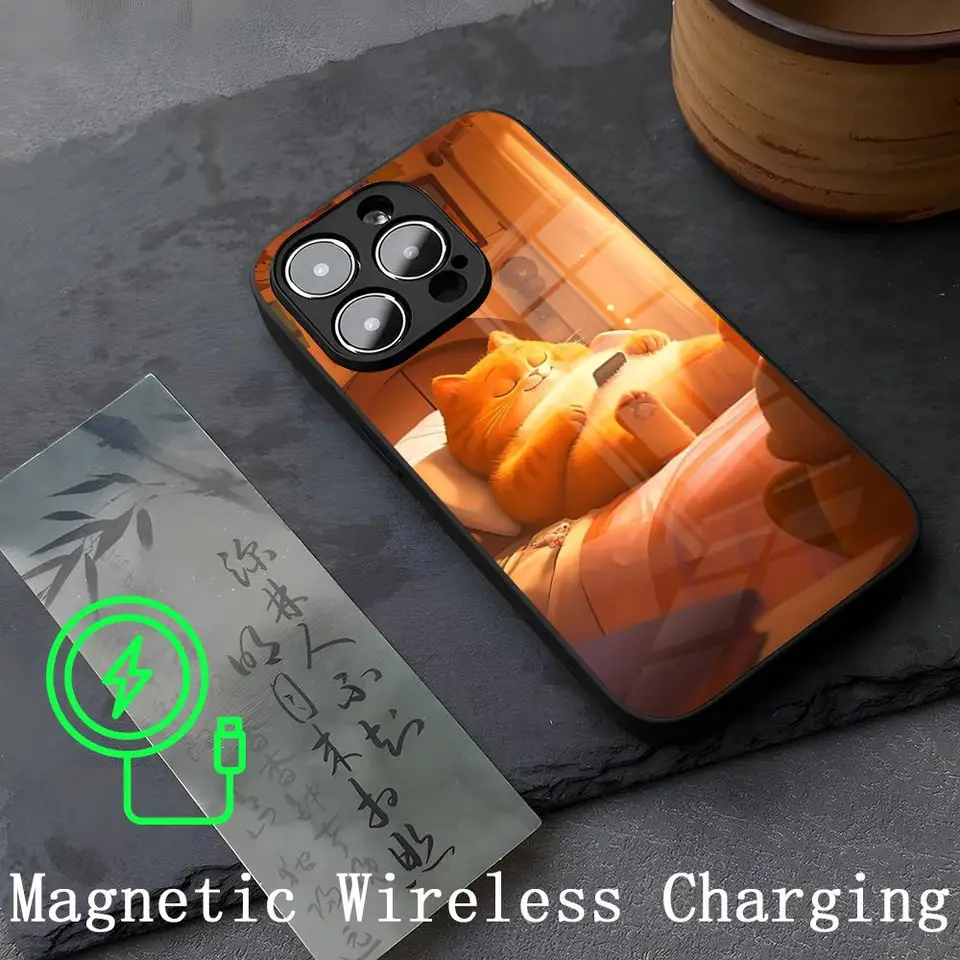 Roztomilý tuk oranžový mačka telefón Strong magnetizmus sklo pre iPhone 14Promax 15 13 12 15 11 Pro xs max plus mini coque