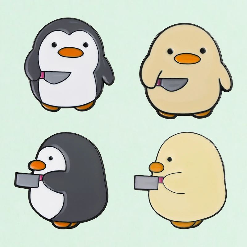 Roztomilý tučniak s nožom smaltované špendlíky karikatúra Kawaii Animal Brošes klopa batoh odznak