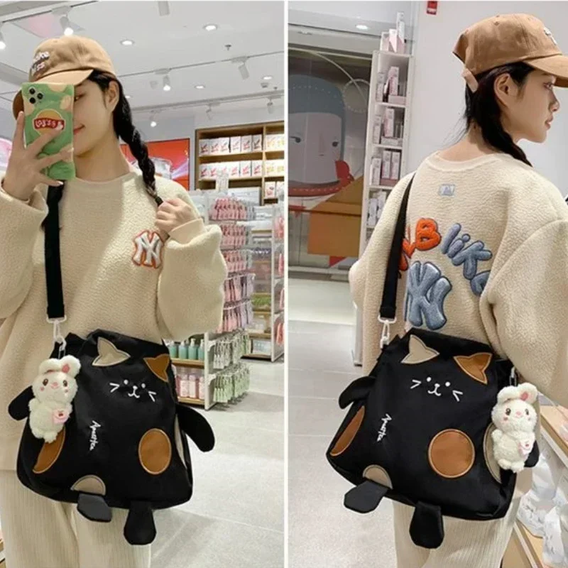 Roztomilý tvar mačky krížové taška kawaii dámy nylon Messenger taška veľká kapacita Školská taška na rameno pre dospievajúce dievčatá kabelky
