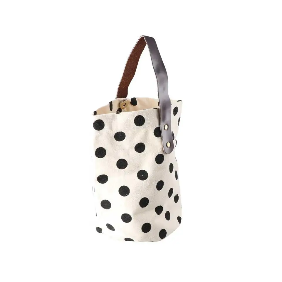 Roztomilý vlnový bod Polka dot plátno Canvas Bucket Bag Korean Style Veľká kapacita kabelka Tote taška obed múmie taška na tašku
