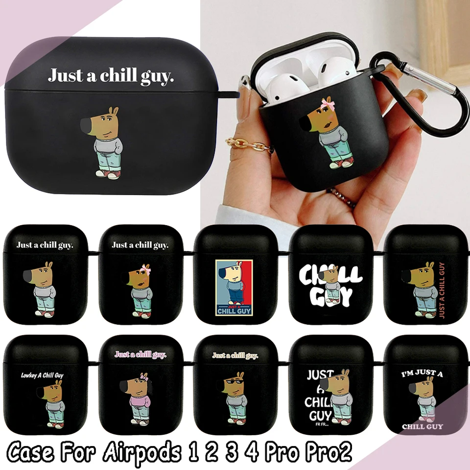 Roztomilý vtipný karikatúra psa Chill Guy puzdro pre AirPod Pro2 1 2 3 4 Pro Meme Wireless Cover pre slúchadlá pre vzduchové struky 4. fonda Gen Funda