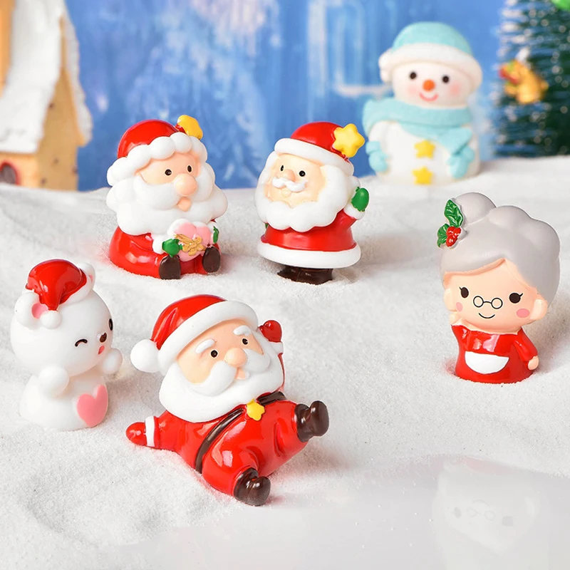 Roztomilý vtipný Santa Claus Snehuliak Dolls Car Micro Landscape Ozdoby hračka vianočná párty dekorácia domáca stolná živici remeselnícky darček