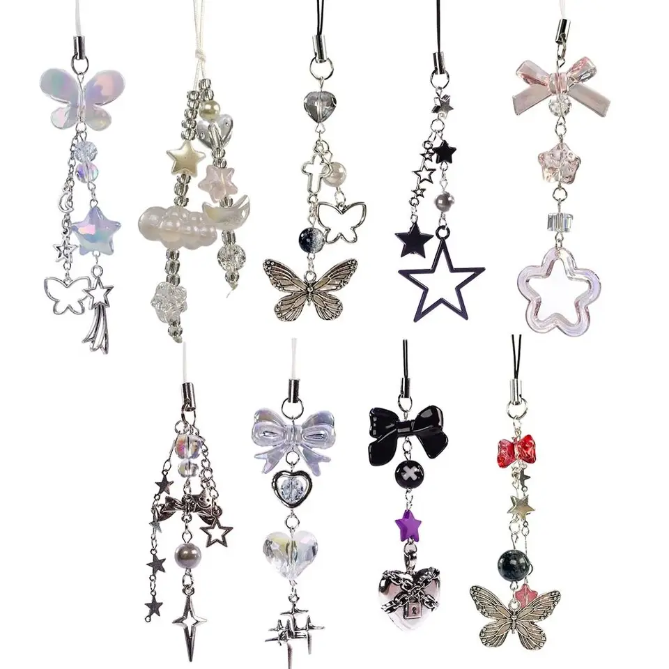 Roztomilý Y2K Telefón kúzla sladké dievča bowknot telefónny lanyard motýľový batoh ornament