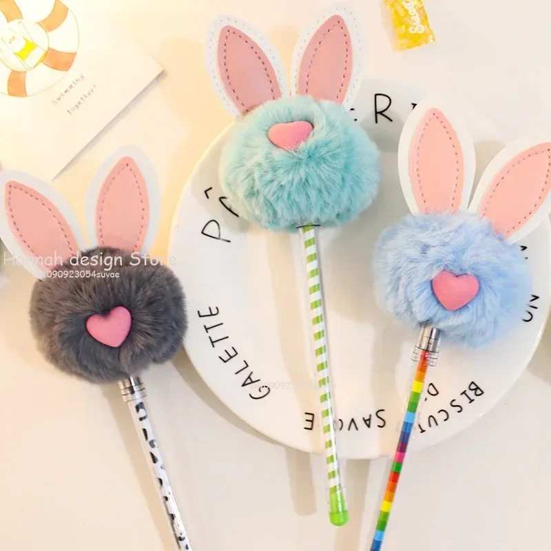 Roztomilý zajačik Fluffy Pen Cartoon Plush Gel Pen School kancelárske potreby Krásne králičie pero pre dievča kawaii kancelárske potreby