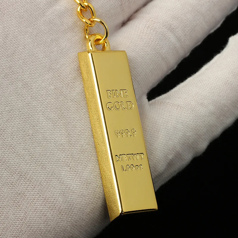 Roztomilý Zinok zinok zink zinok obdĺžnikový kľúče luxusný mini zlatý bar v tvare Key Key Rings Módne Imitácia Zlatý kľúč prívesok darčeky