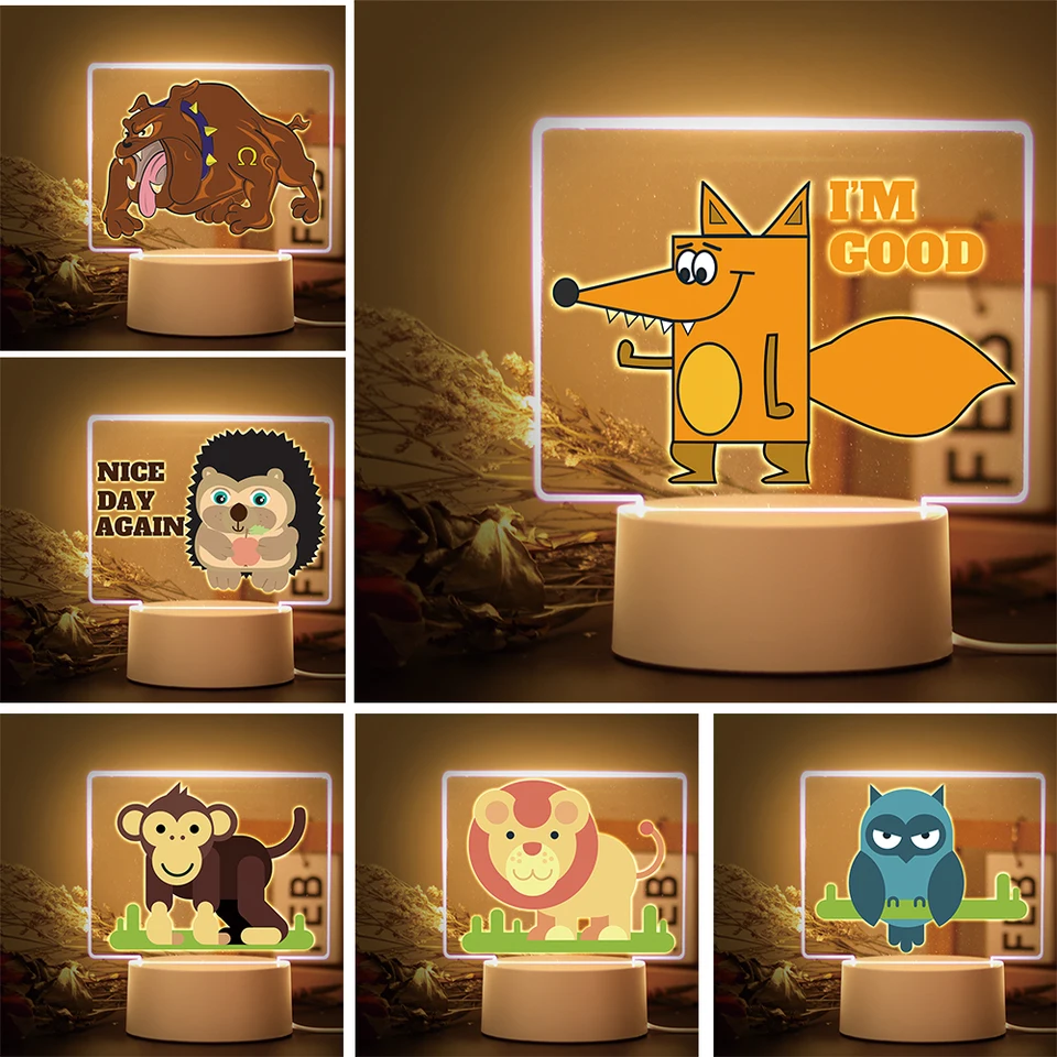 Roztomilý zviera líška pre psí psí opičie lev Lion nočné svetlo Detské deti Domáca stolová lampa Boys Dievčatá sviatok narodeniny spálňa darček