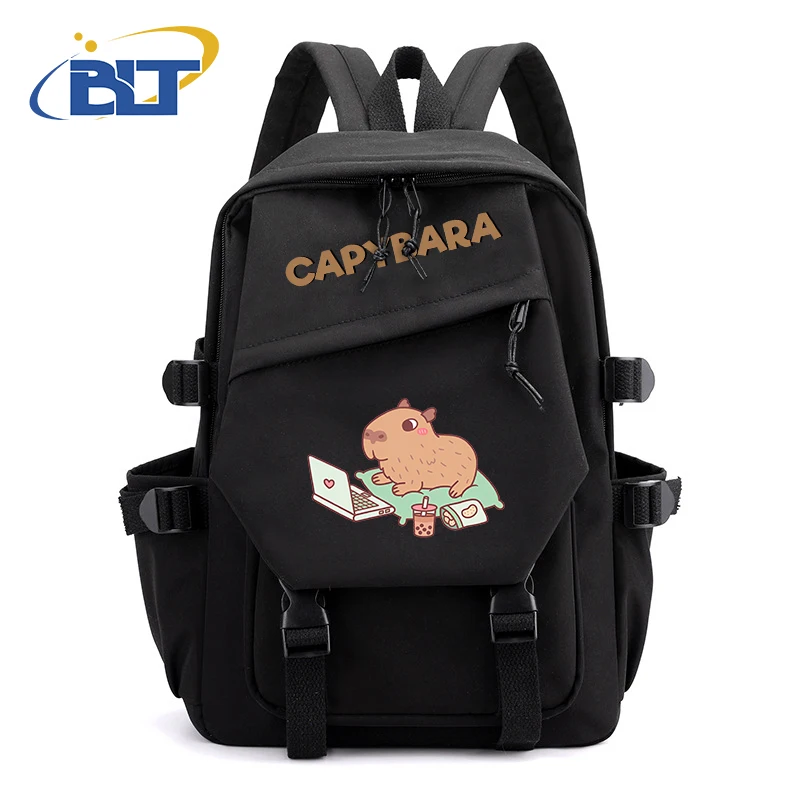 Roztomilý zvierací capybara tlačený študentský batoh čierne dievčatá batoh základných a stredných škôl darček