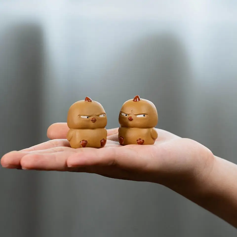 Roztomilý čajový čaj Pet Tea Obrad Companion Ručne vyrobené fialové hlinené kuracie čaj Pet figurína pre milencov domáci dekor kung pre police