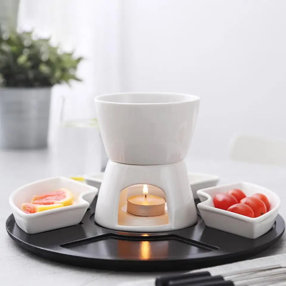 Roztopte horúcu hrncovú misku pre syr elegantné fondue set elegantné keramické fondue maslo teplejšie pre čokoládový syr karamel pre rovnomerne