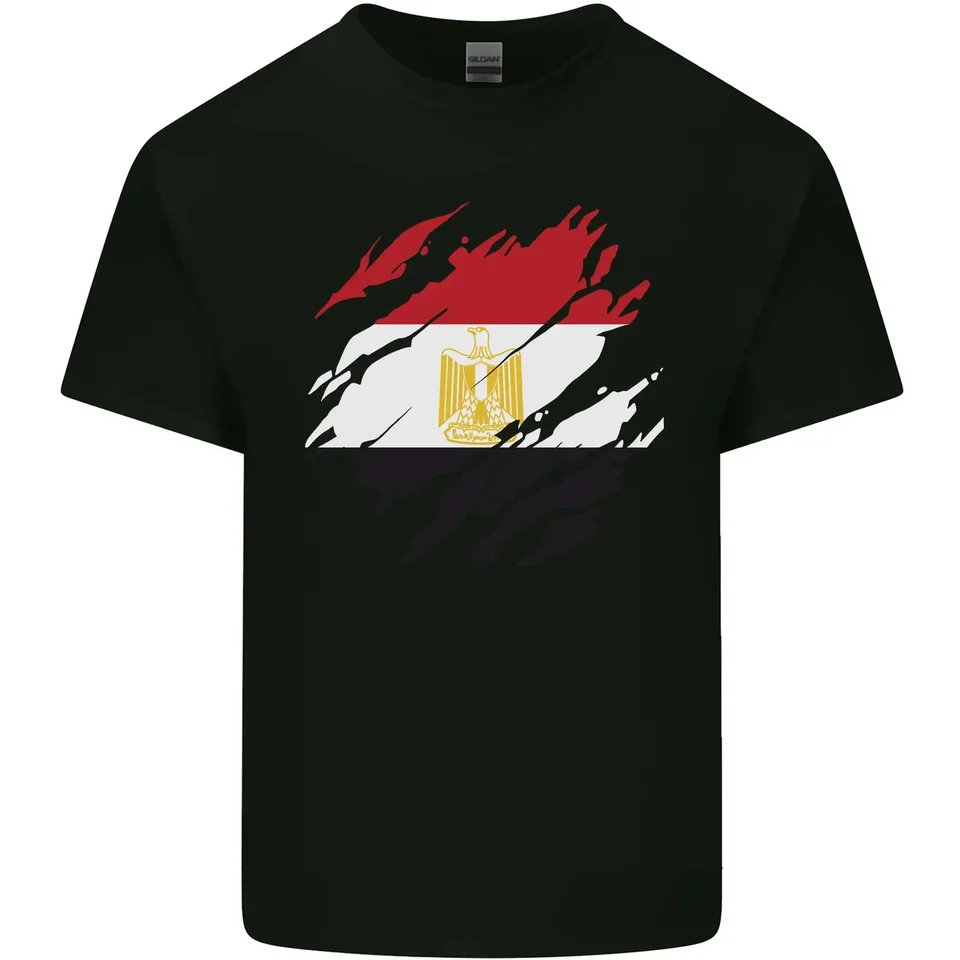 Roztrhaný egypt vlajka egyptský deň futbalové pánske bavlnené tričko Tee Top