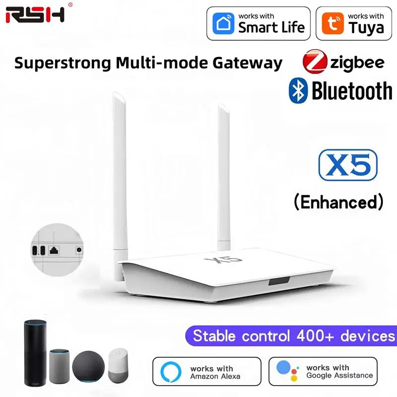 RSH SMART LIFE ZIGBEE 3.0 / Bluetooth 5.0 2-v-1 brána HUB X5 vylepšený prístupom k 400+ zariadeniam môže fungovať cez podlahy