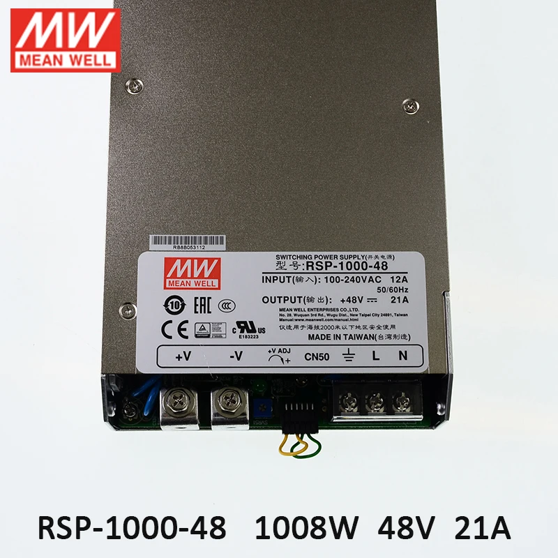 RSP-1000-48 Priemerné napájacie napájacie napájanie 110V/220V AC až 48 V DC 21A 1000W Transformátorový programovateľný napájací zdroj paralelne
