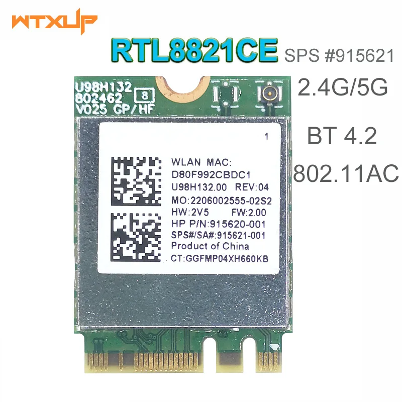 RTL8821CE 802.11ac 1x1 Wi-Fi+BT 4.2 Combo Adapter Card SPS 915621-001 Karta bezdrôtovej netowrk pre sériu HP Probook 450 G5 PB430G5
