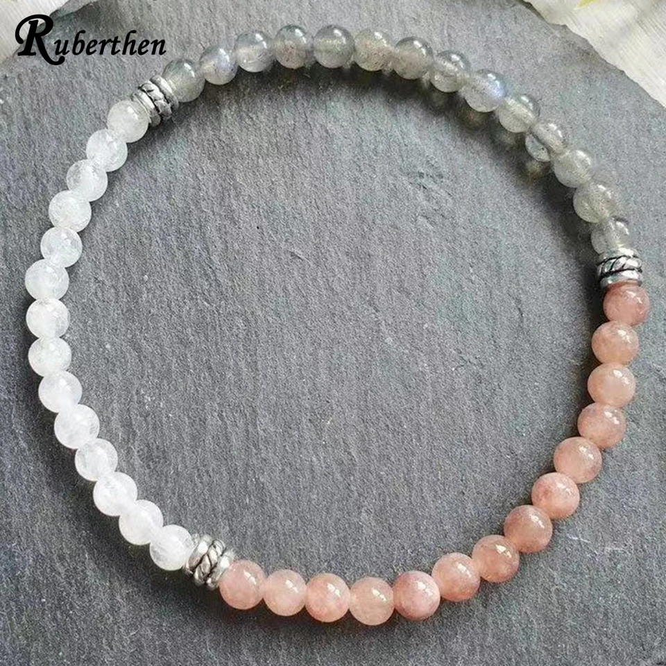 Ruberthen 4 mm Peach Sunstone Labradorit Moonstone Mix Mix náramok natiahnutia Hojené kryštály náramok