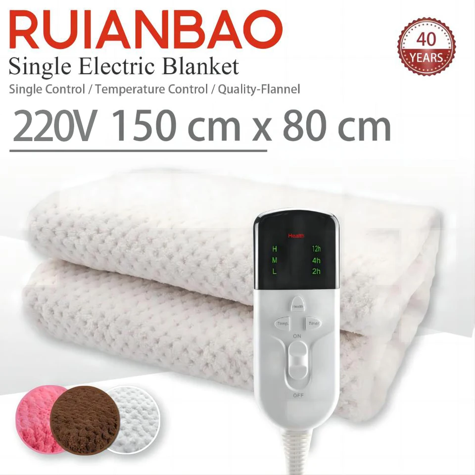 Ruianbao vyhrievaná prikrývka Hádzanie 2-vrstvový flanel Elektrický prikrývka Časovač vyhrievaná podložka 220V 150*80 cm Tepelná matrac vyhrievané teplé lôžko