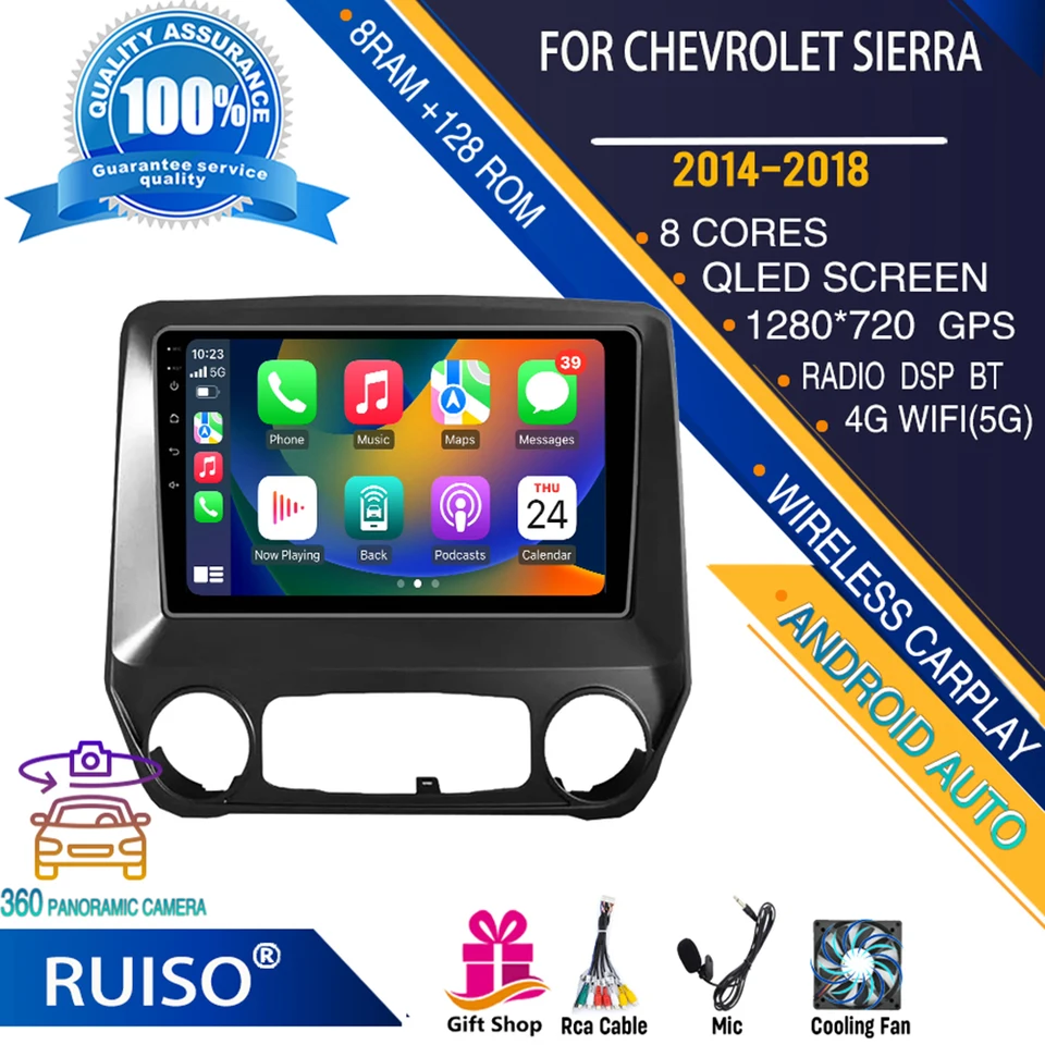 Ruiso Android Touch Screen Car DVD Player pre Chevrolet Sierra 2014-2018 Car Radio Radio Stereo Navigation Monitor 4G GPS WiFi