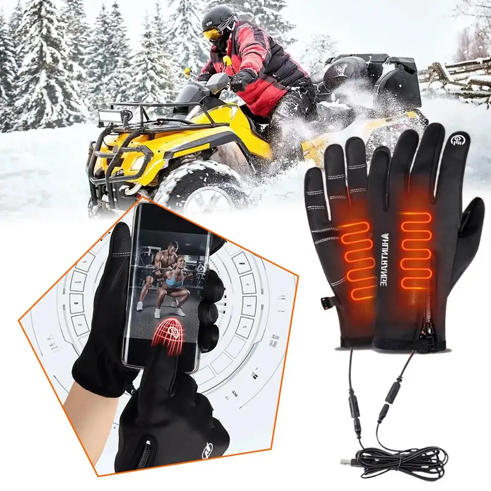 Rukavice dotykovej obrazovky USB Zimné teplé elektrické vyhrievané rukavice Motocykel Snowboard Cycling Hand Warper Rukavice na riadenie lyžovania