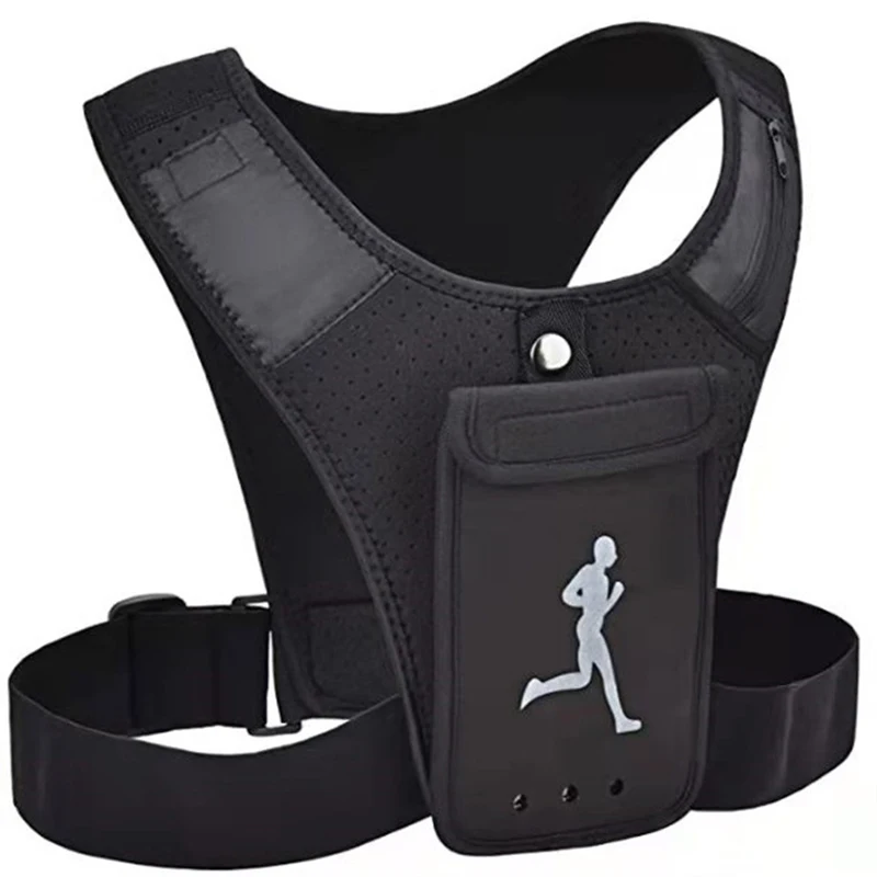 Running Phone Držiteľ - reflexná joggingová vesta s 3 vreckami pre telefón, karty, klávesy - vhodné pre všetky modely mobilných telefónov