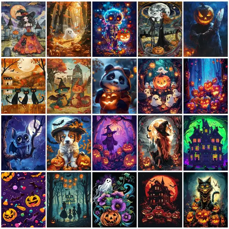 Ruopoty-canvas maľba podľa čísel Halloween Darček pre začiatočníkov s ropnými značkami umenia podľa čísel ručne maľovaných domácich dekorácií
