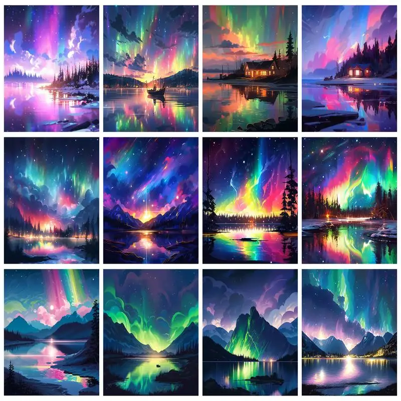 Ruopoty maľba podľa čísla Krajina čerpanie na plátne Aurora scenéria moderná nástenná umenie Domáca dekor ručne maľované súpravy pre dospelých