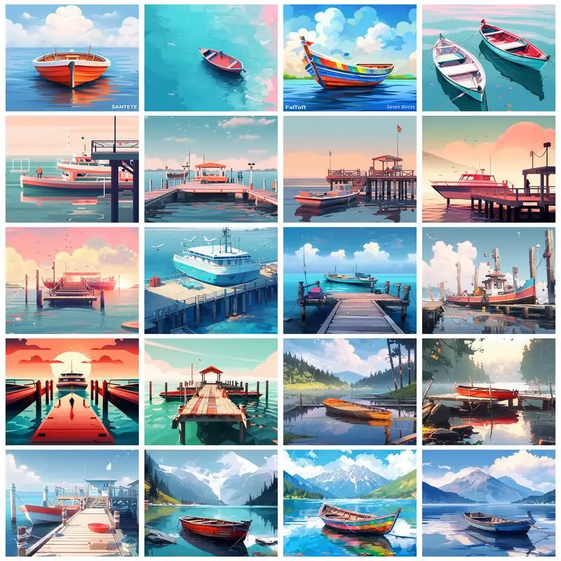 Ruopoty maľovacia súprava podľa čísla lode Seascape Watercolor Wall Fotografie Handwork Oil Domáce dekorácie