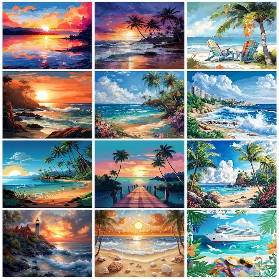 Ruopoty-paint podľa čísla dospelých súpravy Seascape Picture Drawwork Drawwork Canvas Wall Art Home Decotion Dekorácie sfarbenie podľa čísel nástenné umenie