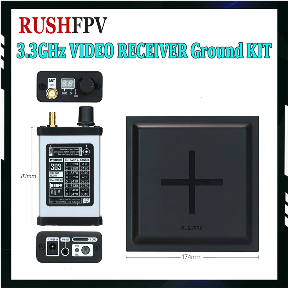 RushFPV 3,3 GHz Video prijímací súprava 3,3 GHz VRX modul s smerovou anténou 15,8 DBI pre RC FPV DRON DRON DRON