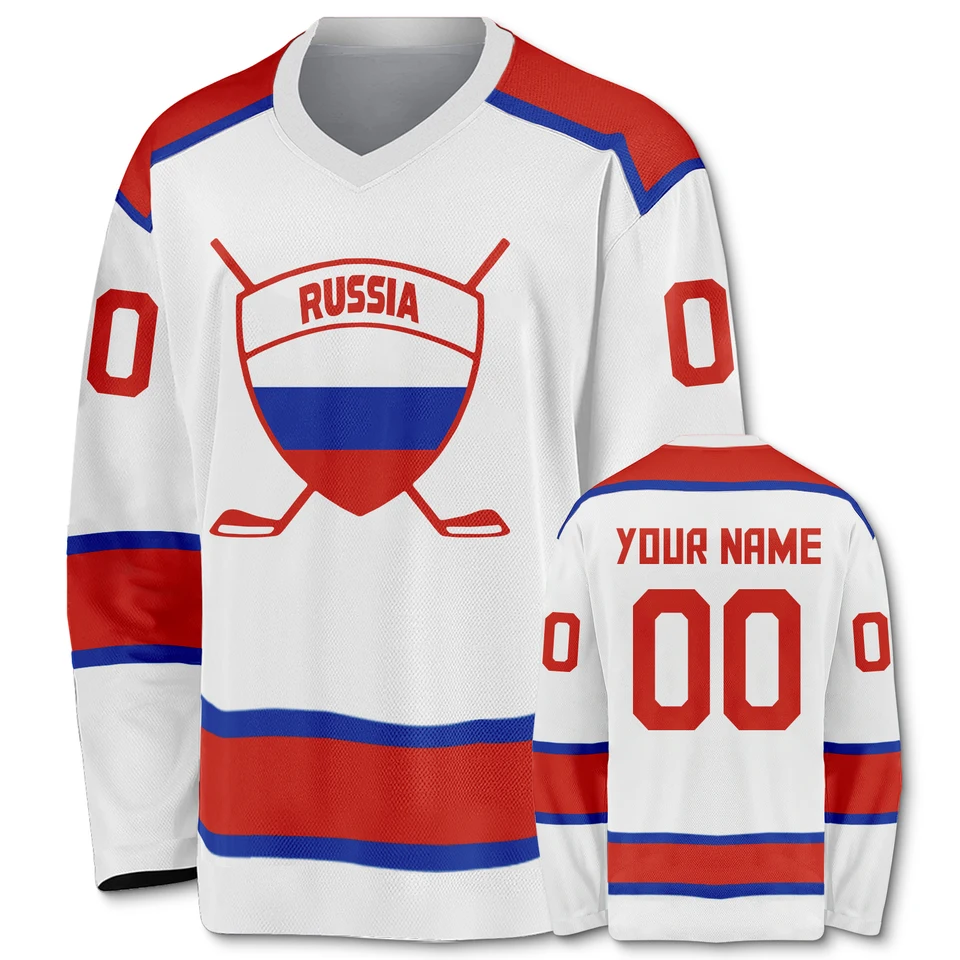 Rusko Custom Ice Hockey Jersey s menom číslo 3D tlačené prispôsobené ruské tímové košele Men ženy mládež pre deti Hokejová uniforma