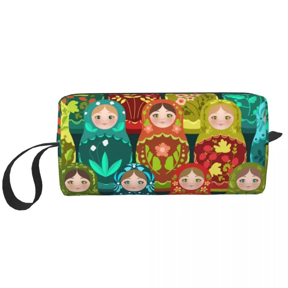 Rusko matryoshka Doll Pattern Cosmetic Bag Ženy móda Russian Babushka Folk Art makeup puzdro kozmetické skladovanie toaletné tašky