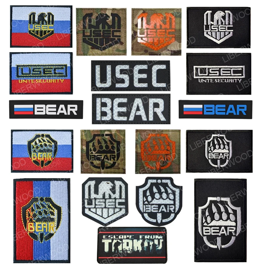 Rusko utečie z Tarkov Usec Bear Vyšívanú patch ruskú hru Infračervená reflexná ir aplikácia taktika nálepka