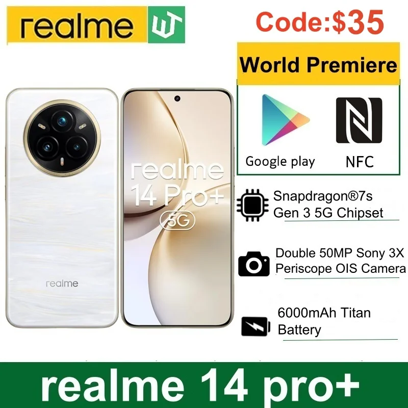 Ruská verzia Realme 14 Pro Plus Smartphone Snapdragon®7s Gen 3 5G 6000MAH 50MP Sony 3x Periscope 6,83 